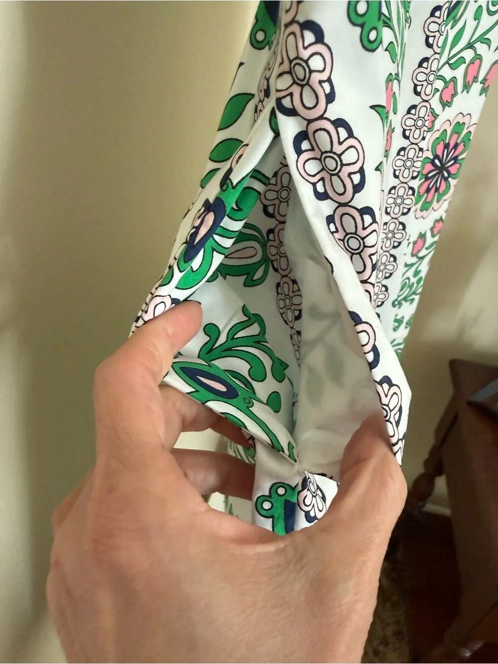 Tory Burch Floral Tile Print Short Sleeve Dress - White & Green
